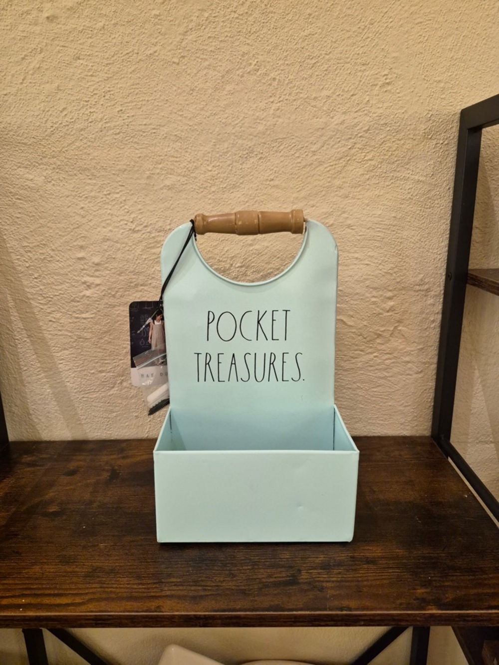 Rae Dunn Mint Green Pocket Treasures Organizer with Wooden Handle